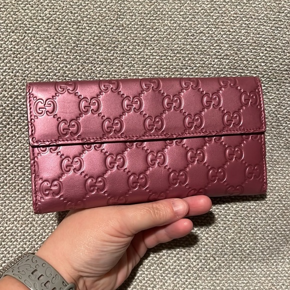 Gucci Guccisima Authentic metallic pink leather wallet - Picture 3 of 15